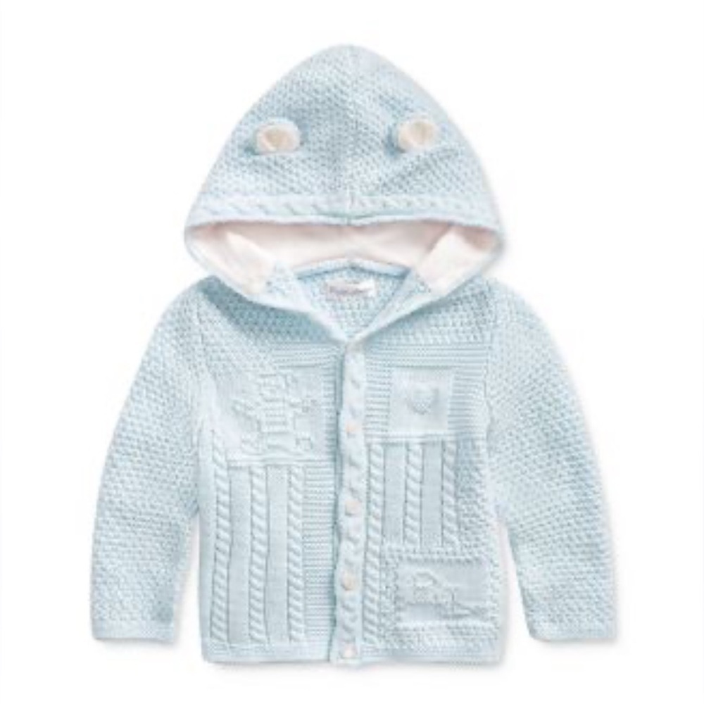 Ralph Lauren Unisex Combed Cotton Hooded Cardigan Blue 18 months NEW